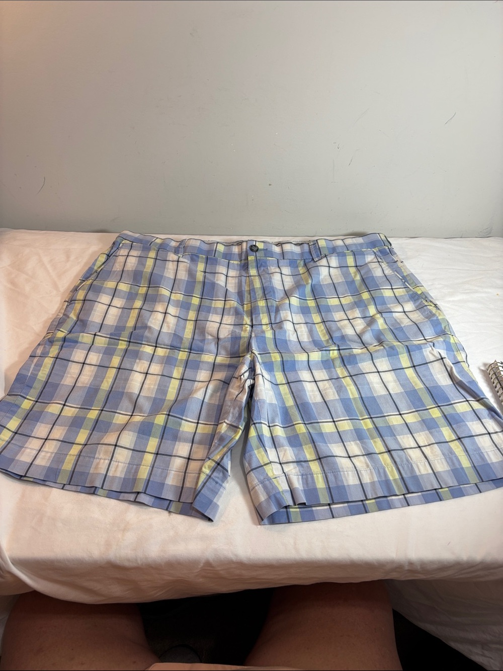 Oxford Light Blue, White & Yellow Plaid Men's Shorts. 0202
